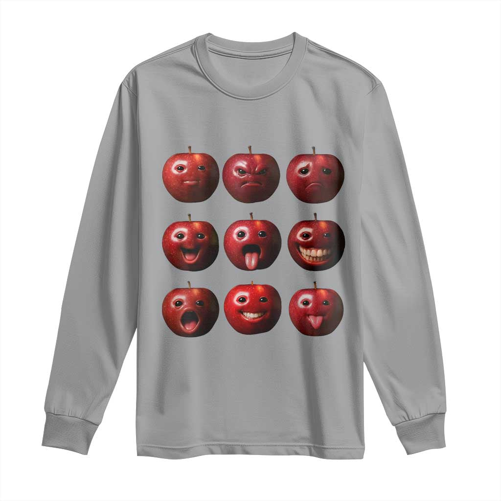 Funny Freaky Apple Faces Meme Graphic Long Sleeve Shirt Surreal Weird AI Fruit Emotions - Wonder Print Shop