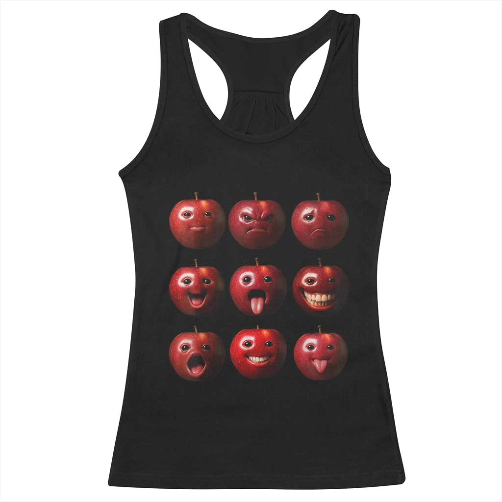 Funny Freaky Apple Faces Meme Graphic Racerback Tank Top Surreal Weird AI Fruit Emotions - Wonder Print Shop
