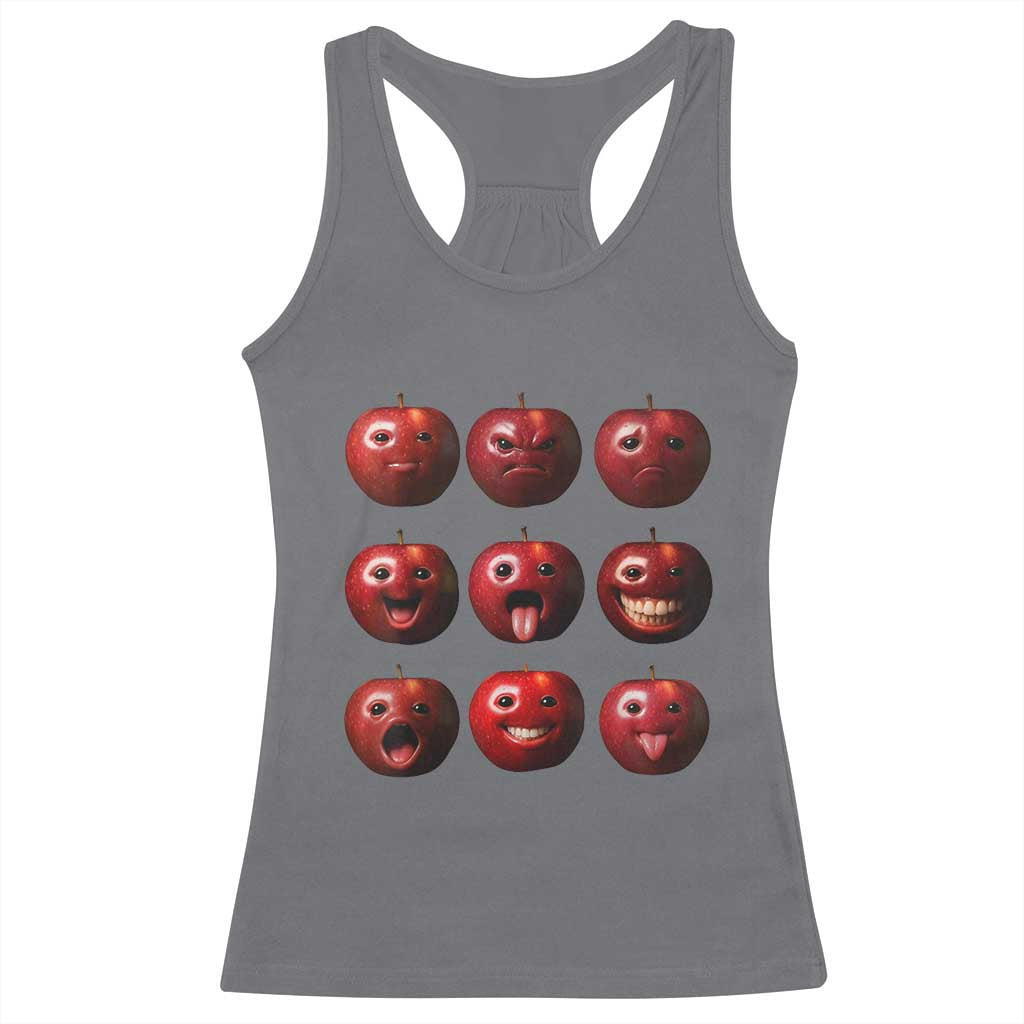 Funny Freaky Apple Faces Meme Graphic Racerback Tank Top Surreal Weird AI Fruit Emotions - Wonder Print Shop