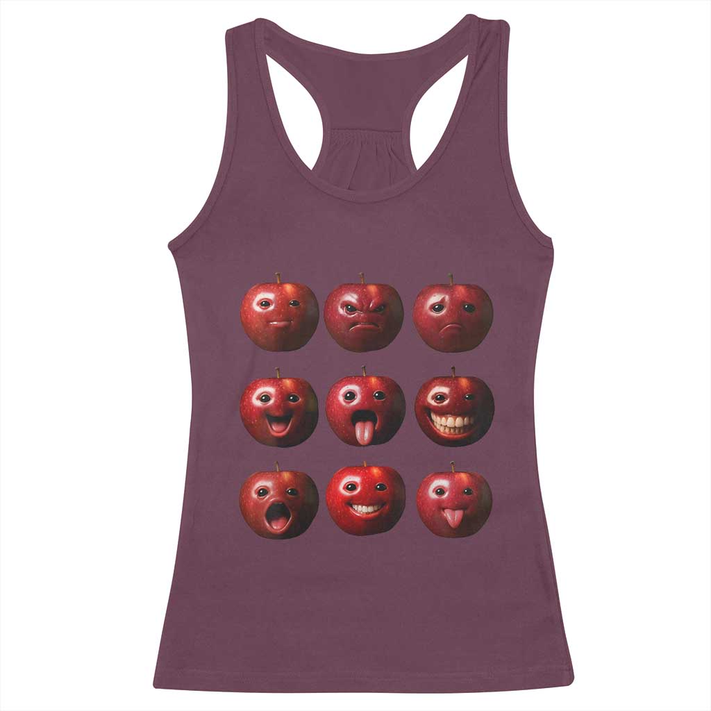 Funny Freaky Apple Faces Meme Graphic Racerback Tank Top Surreal Weird AI Fruit Emotions - Wonder Print Shop