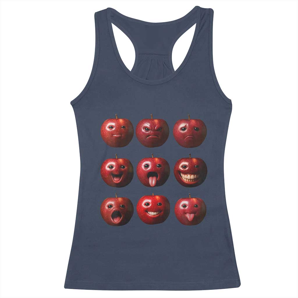 Funny Freaky Apple Faces Meme Graphic Racerback Tank Top Surreal Weird AI Fruit Emotions - Wonder Print Shop