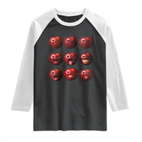 Funny Freaky Apple Faces Meme Graphic Raglan Shirt Surreal Weird AI Fruit Emotions - Wonder Print Shop