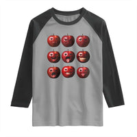 Funny Freaky Apple Faces Meme Graphic Raglan Shirt Surreal Weird AI Fruit Emotions - Wonder Print Shop