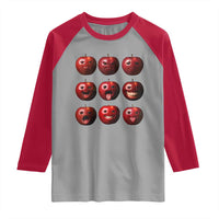 Funny Freaky Apple Faces Meme Graphic Raglan Shirt Surreal Weird AI Fruit Emotions - Wonder Print Shop