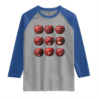 Funny Freaky Apple Faces Meme Graphic Raglan Shirt Surreal Weird AI Fruit Emotions - Wonder Print Shop