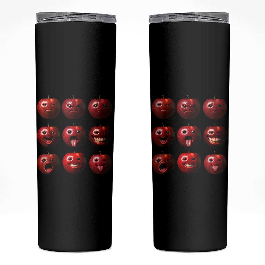 Funny Freaky Apple Faces Meme Graphic Skinny Tumbler Surreal Weird AI Fruit Emotions - Wonder Print Shop