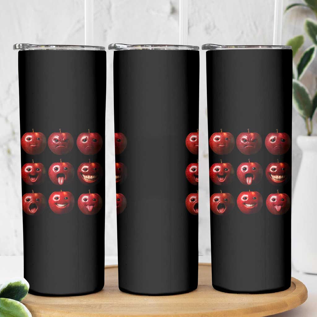 Funny Freaky Apple Faces Meme Graphic Skinny Tumbler Surreal Weird AI Fruit Emotions - Wonder Print Shop