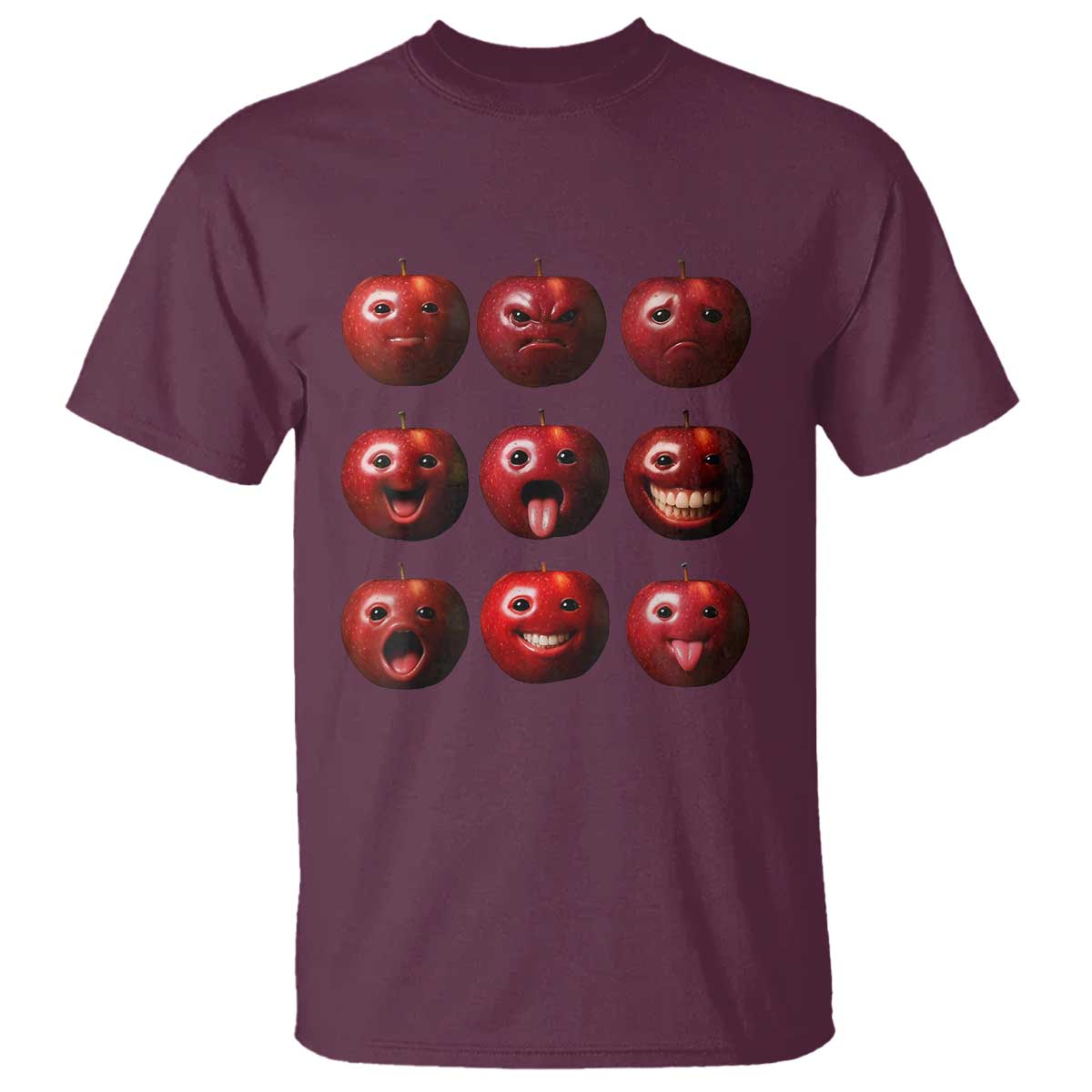 Funny Freaky Apple Faces Meme Graphic T Shirt Surreal Weird AI Fruit Emotions - Wonder Print Shop