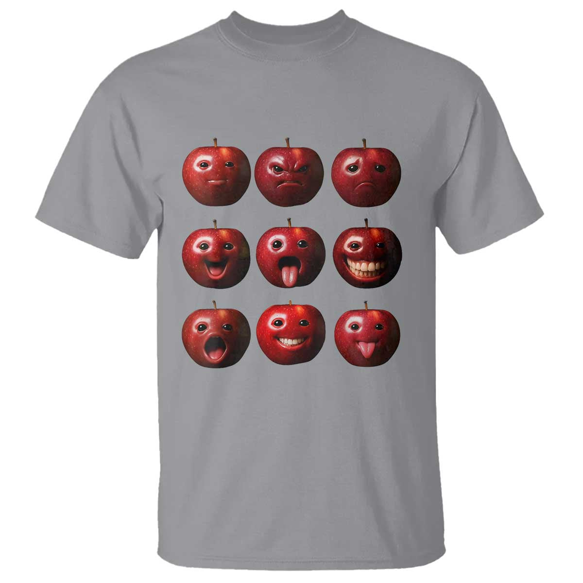 Funny Freaky Apple Faces Meme Graphic T Shirt Surreal Weird AI Fruit Emotions - Wonder Print Shop