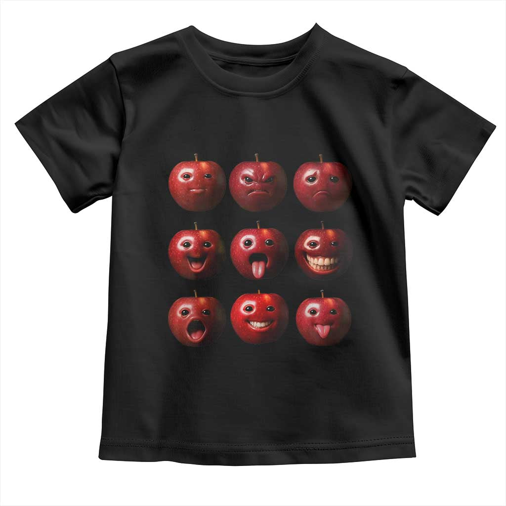 Funny Freaky Apple Faces Meme Graphic Toddler T Shirt Surreal Weird AI Fruit Emotions - Wonder Print Shop