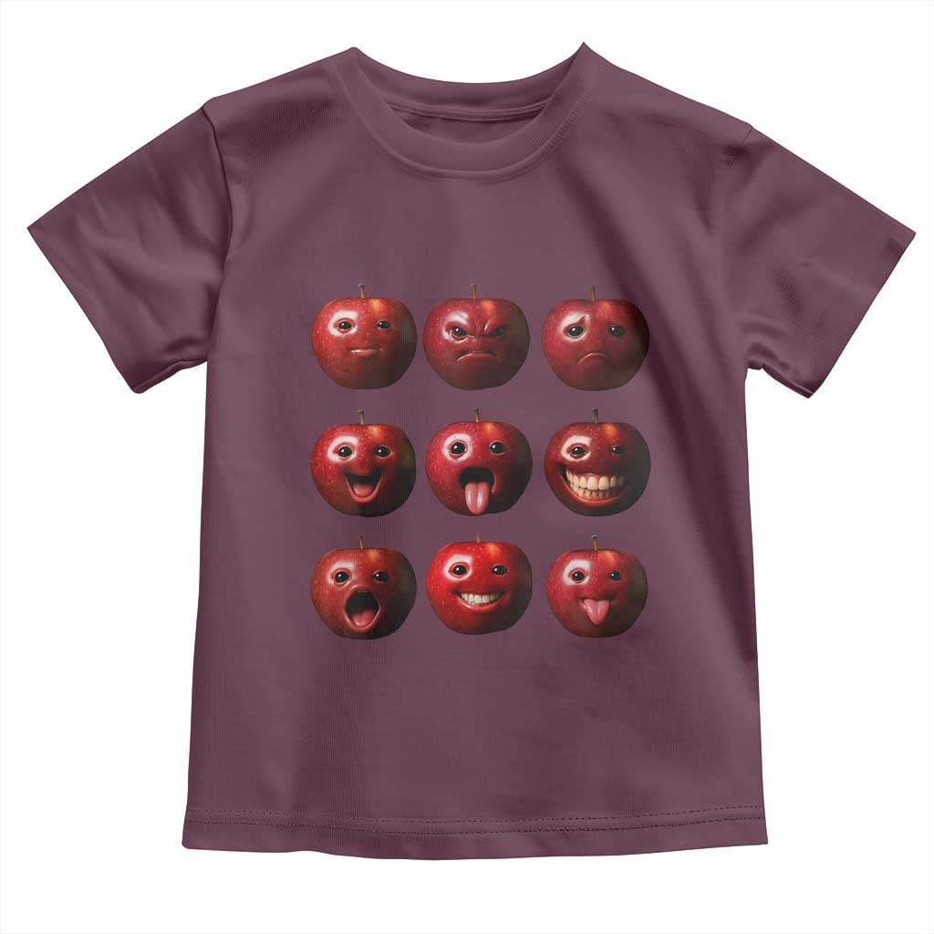 Funny Freaky Apple Faces Meme Graphic Toddler T Shirt Surreal Weird AI Fruit Emotions - Wonder Print Shop