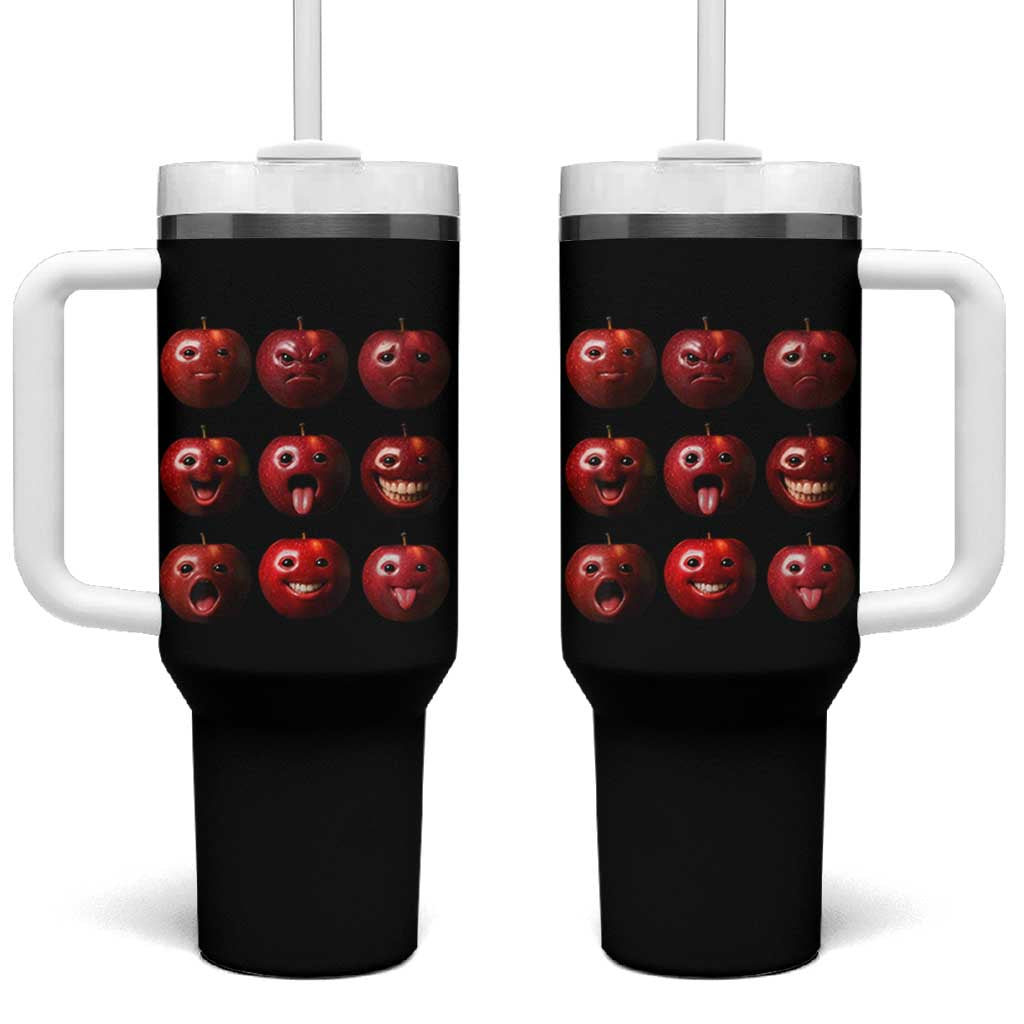 Funny Freaky Apple Faces Meme Graphic Tumbler With Handle Surreal Weird AI Fruit Emotions - Wonder Print Shop