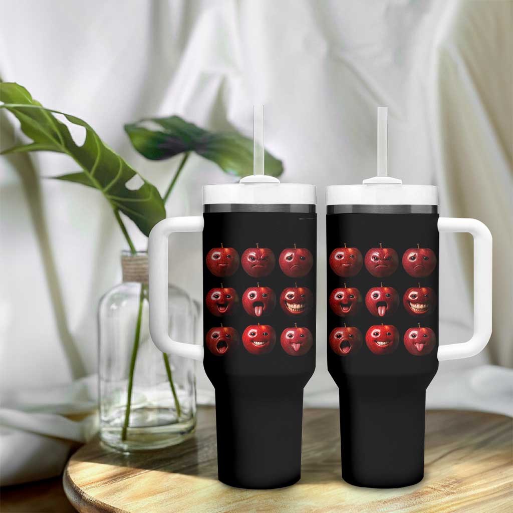 Funny Freaky Apple Faces Meme Graphic Tumbler With Handle Surreal Weird AI Fruit Emotions - Wonder Print Shop