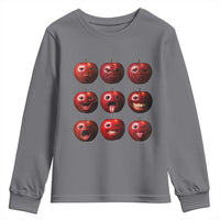 Funny Freaky Apple Faces Meme Graphic Youth Sweatshirt Surreal Weird AI Fruit Emotions - Wonder Print Shop