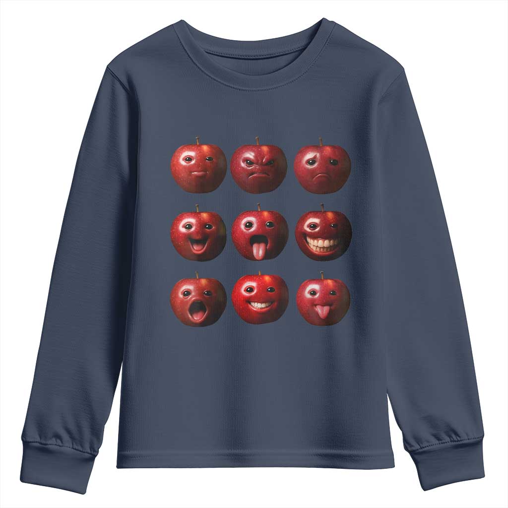 Funny Freaky Apple Faces Meme Graphic Youth Sweatshirt Surreal Weird AI Fruit Emotions - Wonder Print Shop