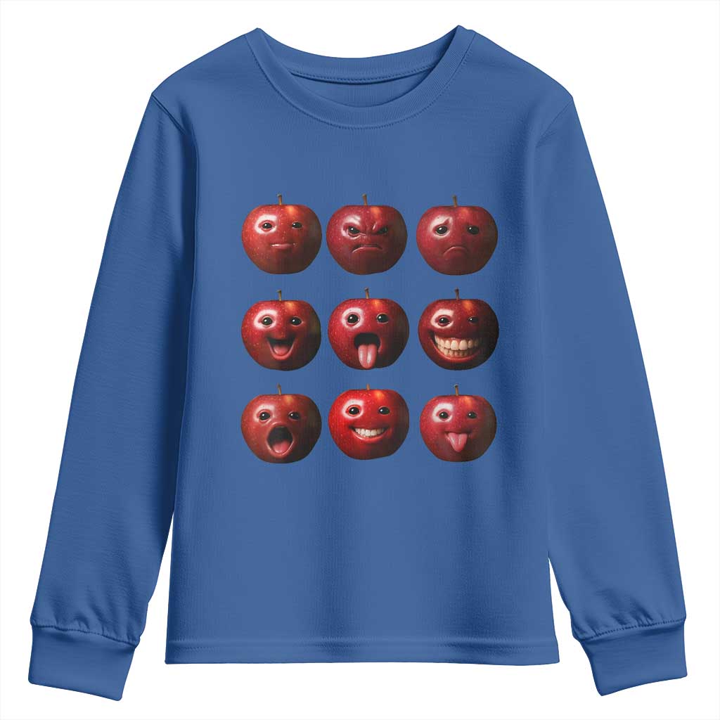 Funny Freaky Apple Faces Meme Graphic Youth Sweatshirt Surreal Weird AI Fruit Emotions - Wonder Print Shop