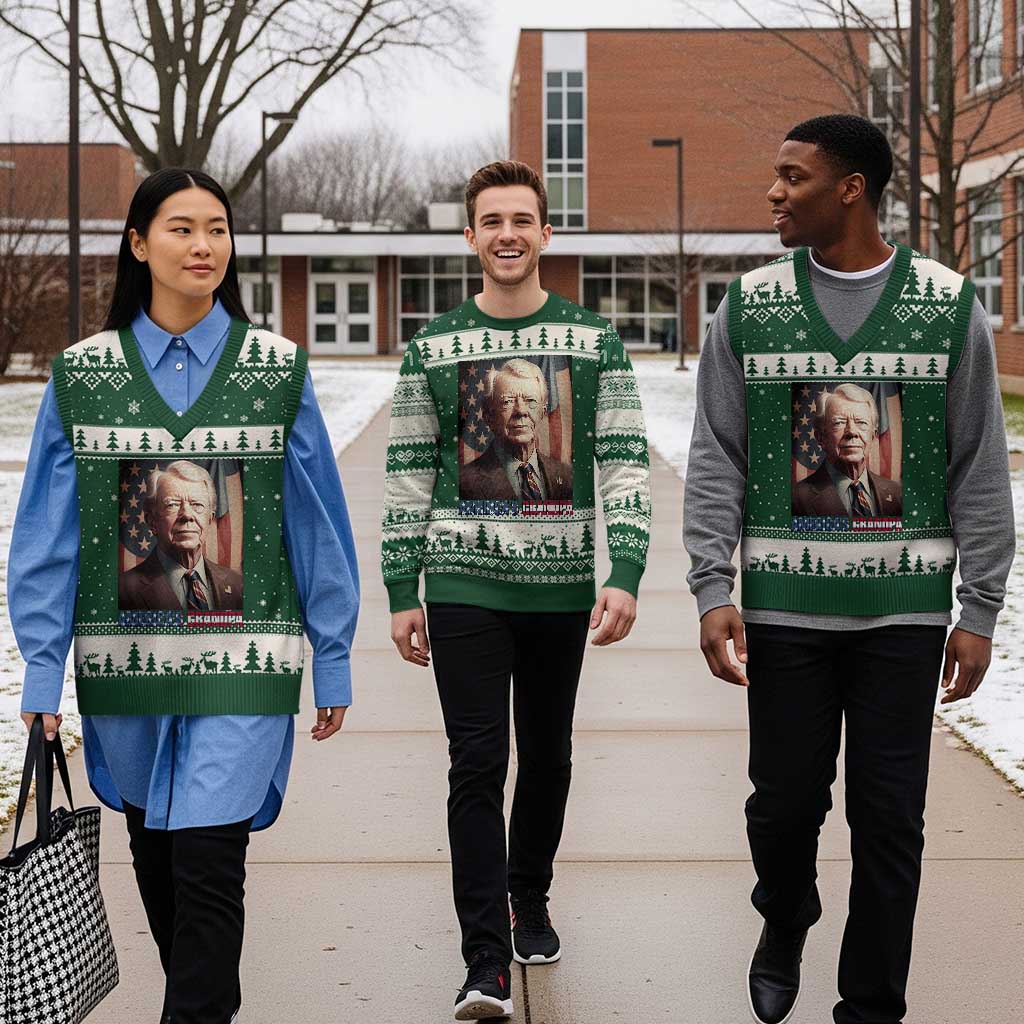 39th President Jimmy Carter V-Neck Knit Sweater Vest America's Grandpa Presidents' Day USA Flag Vintage - Wonder Print Shop