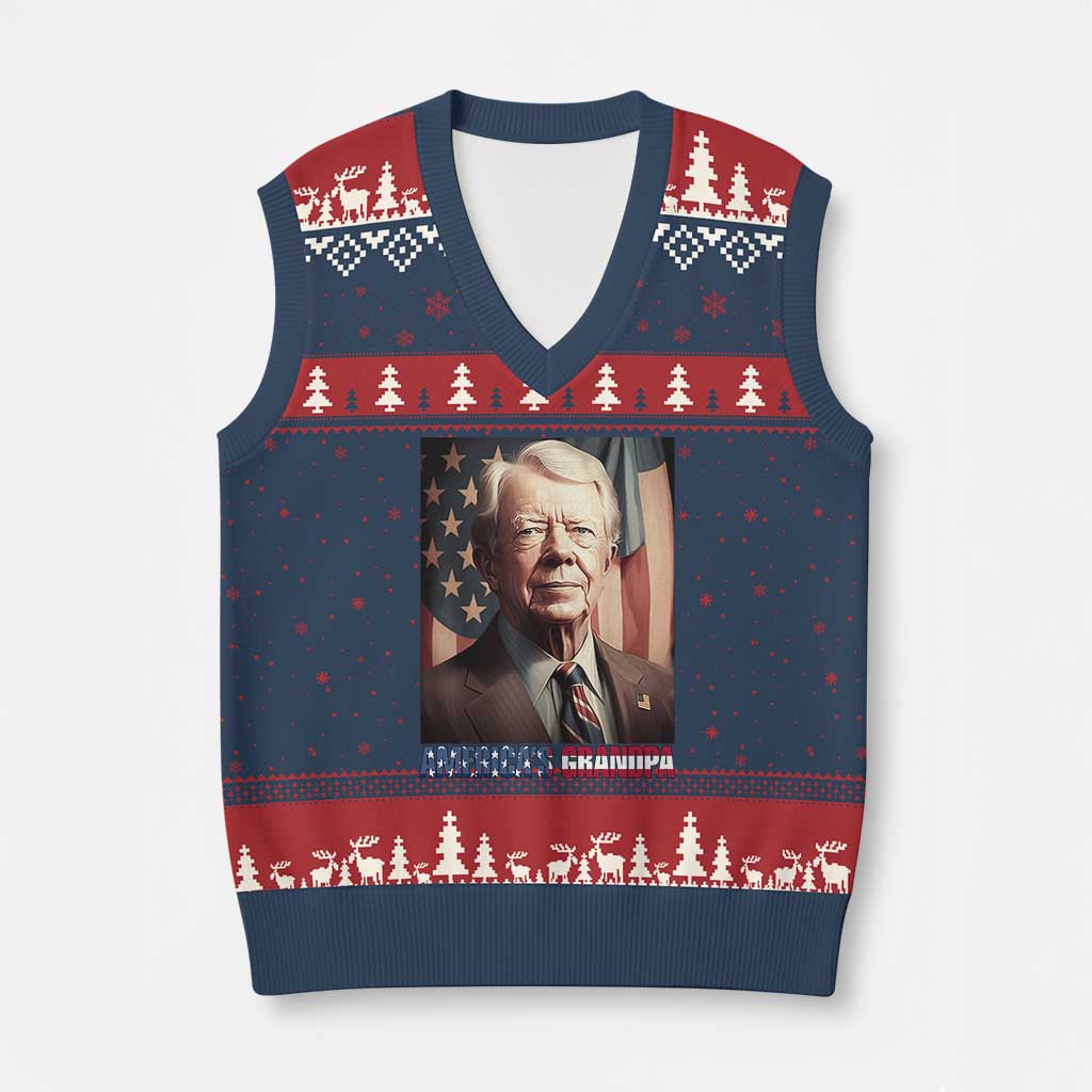 39th President Jimmy Carter V-Neck Knit Sweater Vest America's Grandpa Presidents' Day USA Flag Vintage - Wonder Print Shop