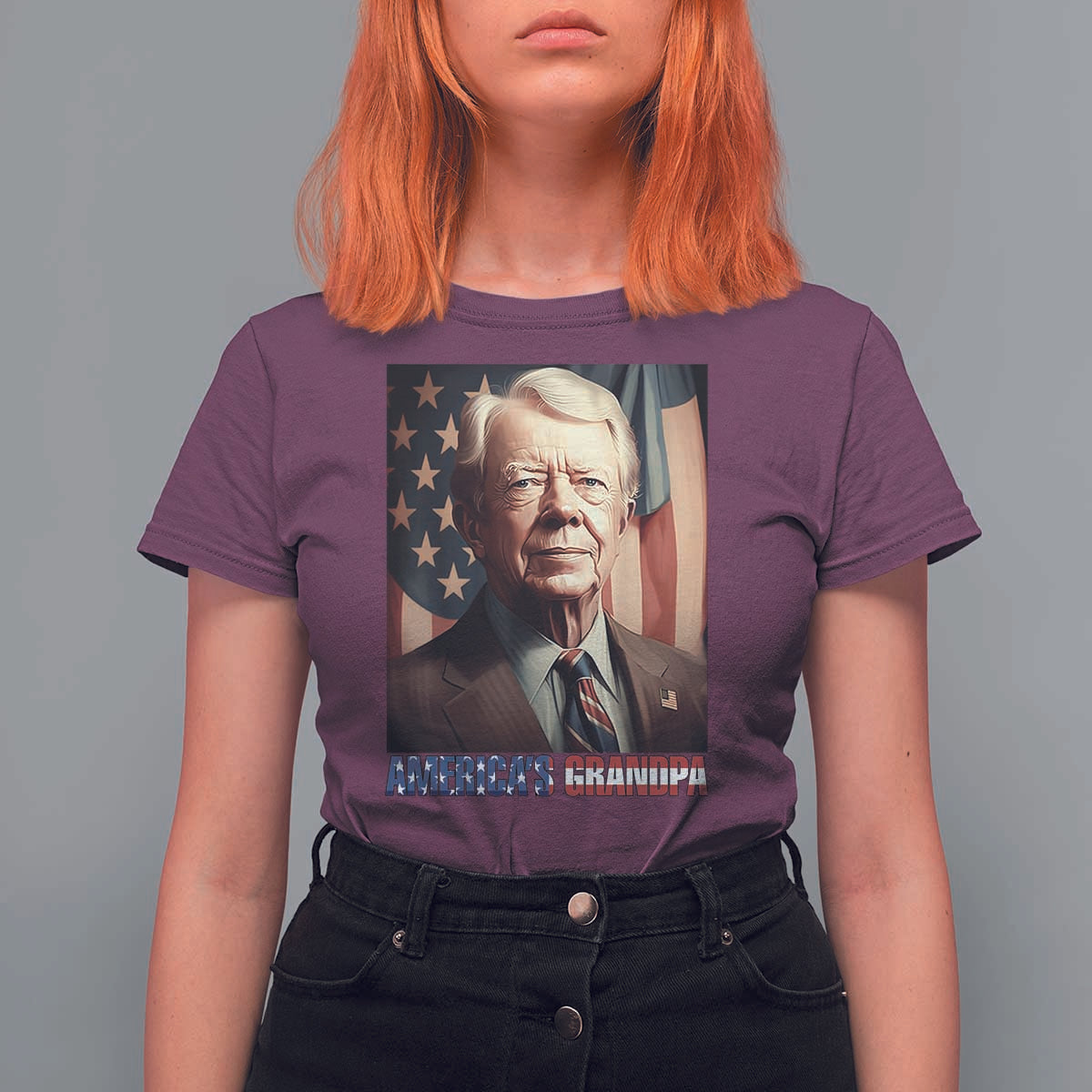 39th President Jimmy Carter T Shirt For Women America's Grandpa Presidents' Day USA Flag Vintage
