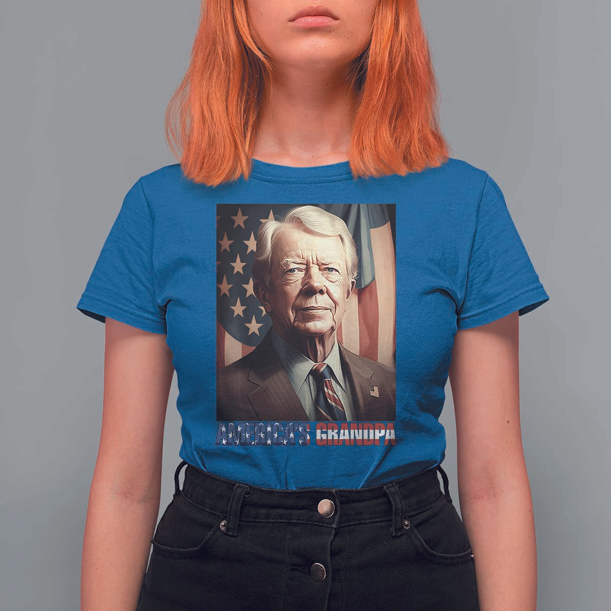 39th President Jimmy Carter T Shirt For Women America's Grandpa Presidents' Day USA Flag Vintage