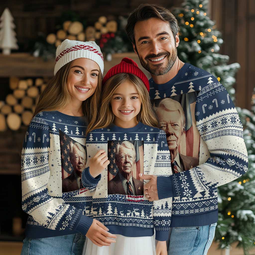 39th President Jimmy Carter Knitted Sweatshirt America's Grandpa Presidents' Day USA Flag Vintage