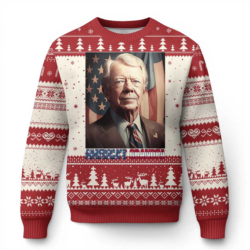 39th President Jimmy Carter Knitted Sweatshirt America's Grandpa Presidents' Day USA Flag Vintage
