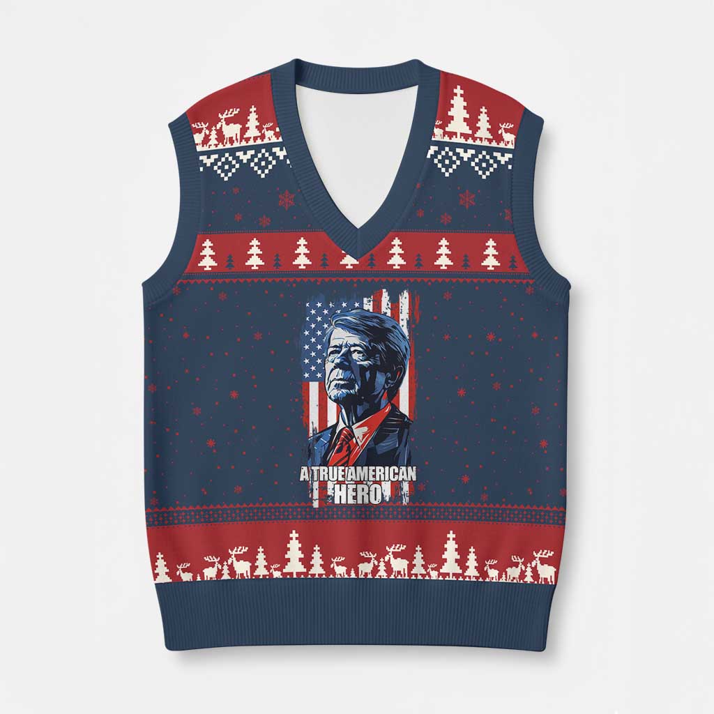 39th President Jimmy Carter V-Neck Knit Sweater Vest True American Hero US Flag Presidents' Day - Wonder Print Shop