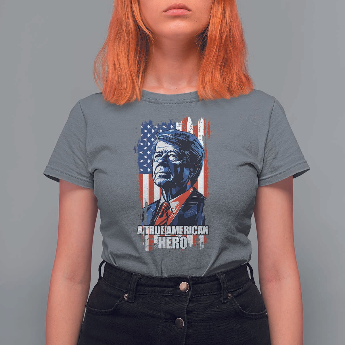 39th President Jimmy Carter T Shirt For Women True American Hero US Flag Presidents' Day