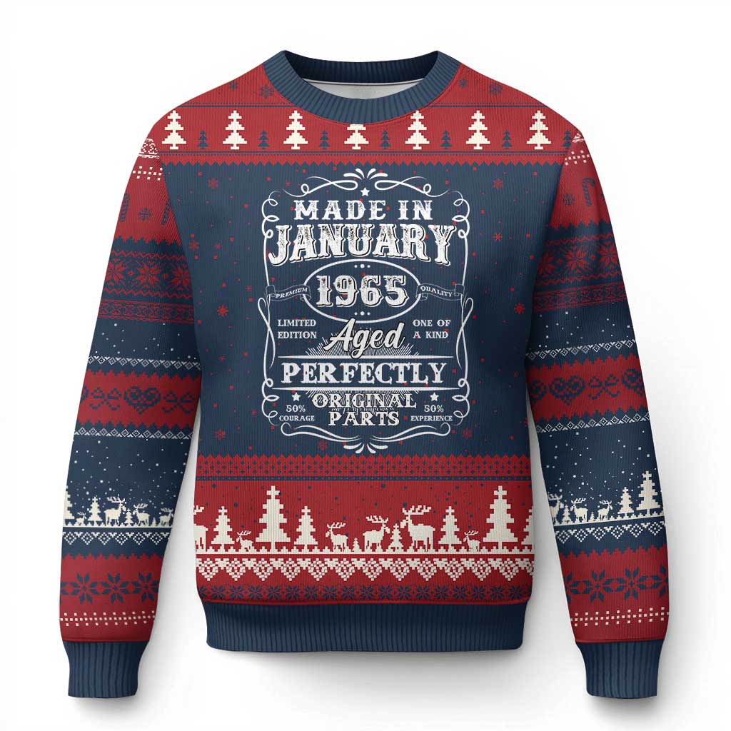 Retro Classic Made In January 1965 Ugly Christmas Sweater Aged Perfectly Original Parts Vintage Birthday Men - Wonder Print Shop