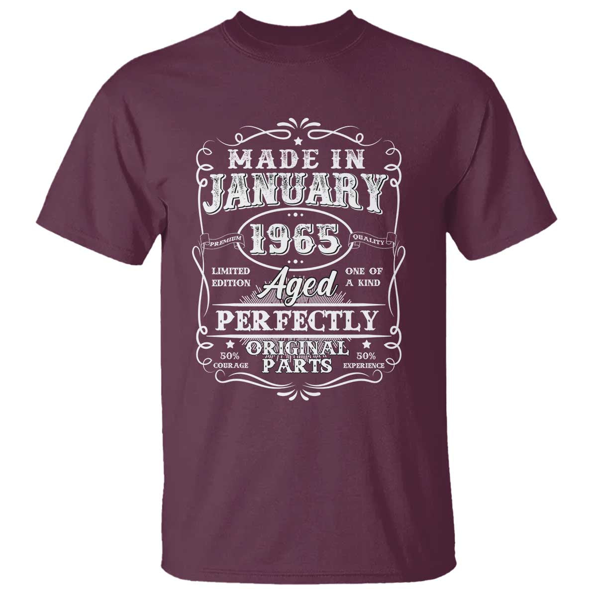 Retro Classic Made In January 1965 T Shirt Aged Perfectly Original Parts 60 Years Old Vintage 60th Birthday Men