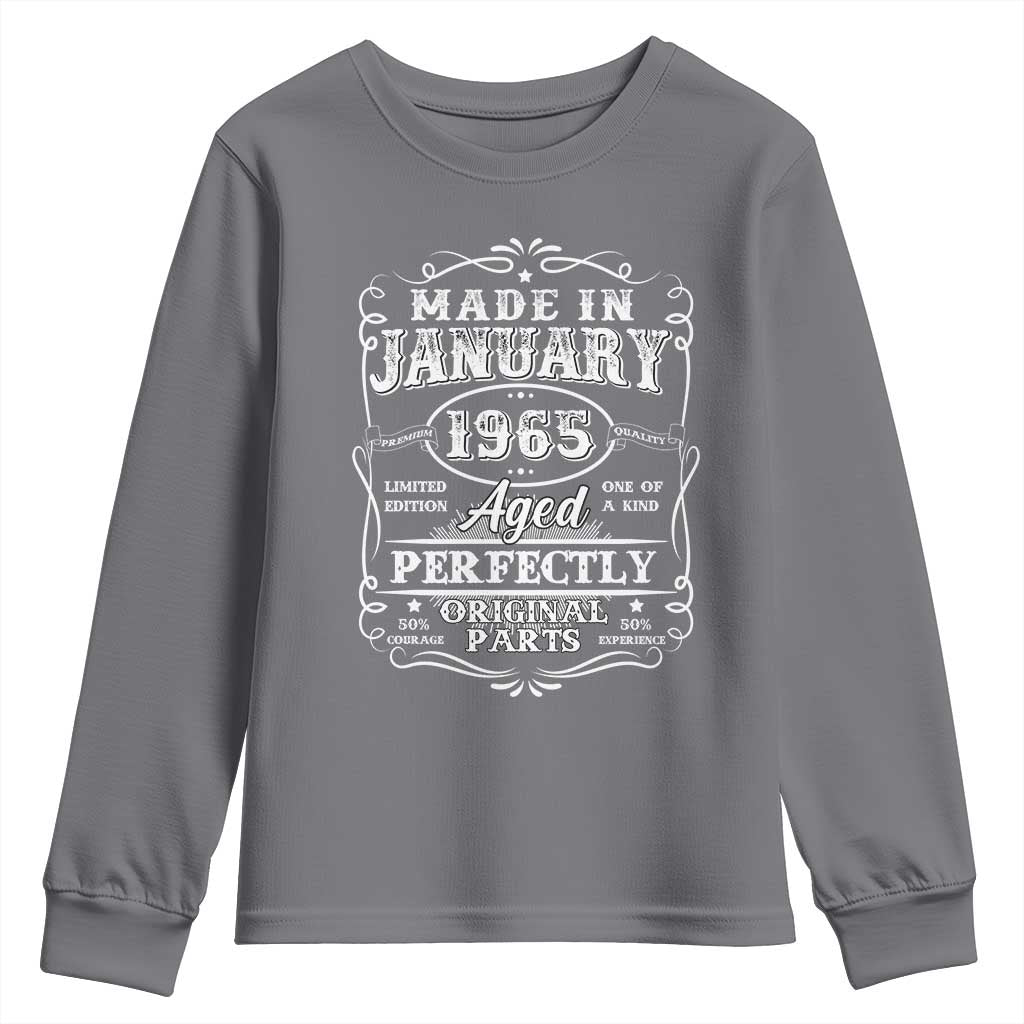 Retro Classic Made In January 1965 Youth Sweatshirt Aged Perfectly Original Parts Vintage Birthday Men