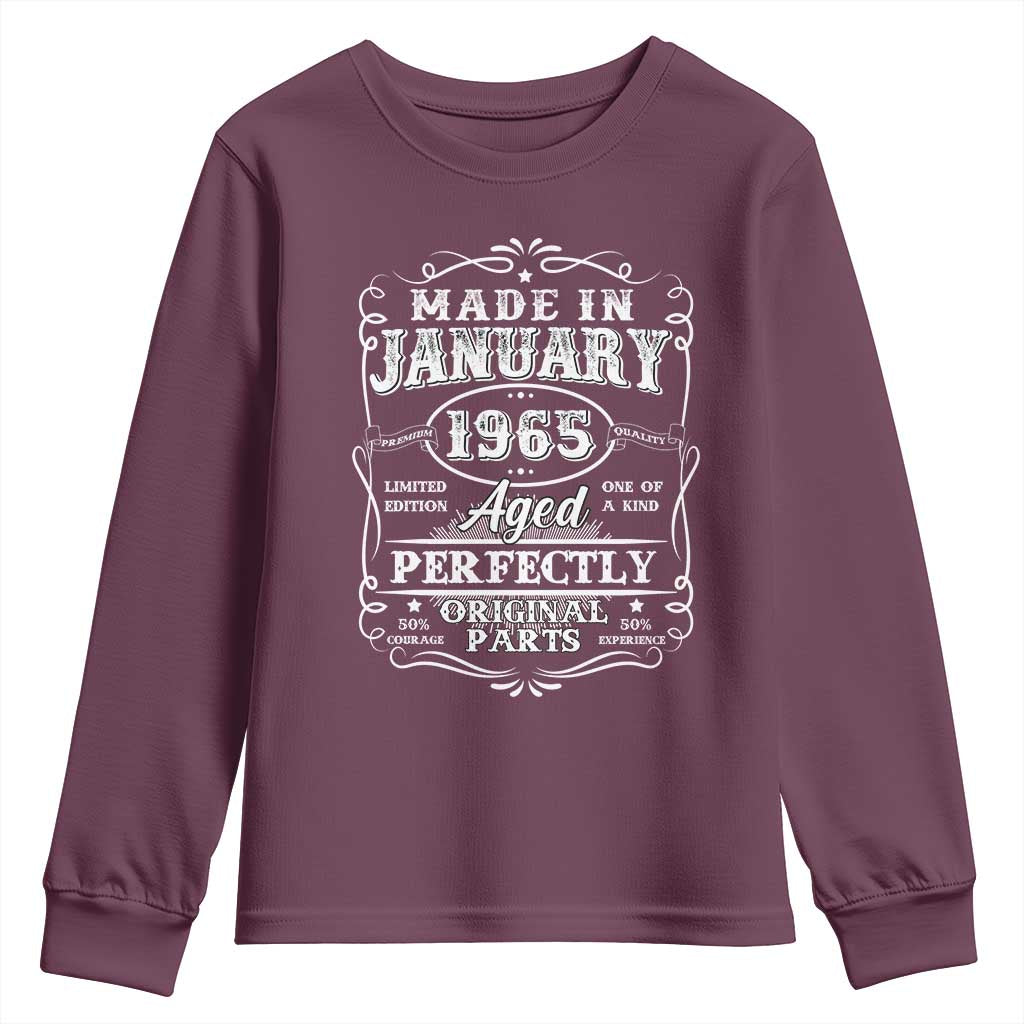 Retro Classic Made In January 1965 Youth Sweatshirt Aged Perfectly Original Parts Vintage Birthday Men