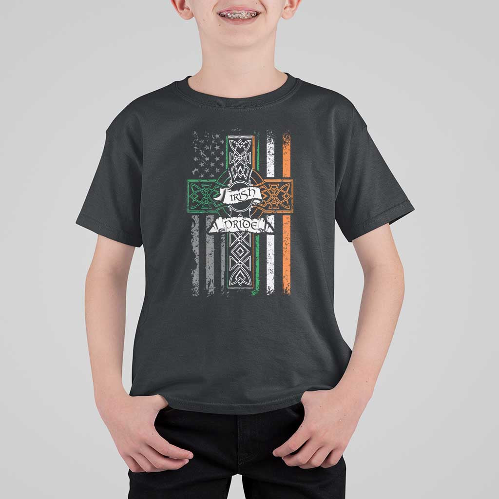 Irish Pride T Shirt For Kid American Flag Celtic Cross St Patricks Day
