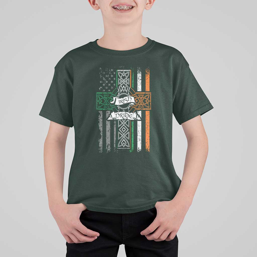 Irish Pride T Shirt For Kid American Flag Celtic Cross St Patricks Day