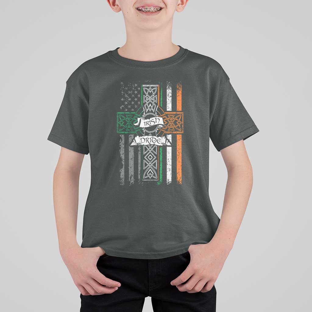 Irish Pride T Shirt For Kid American Flag Celtic Cross St Patricks Day