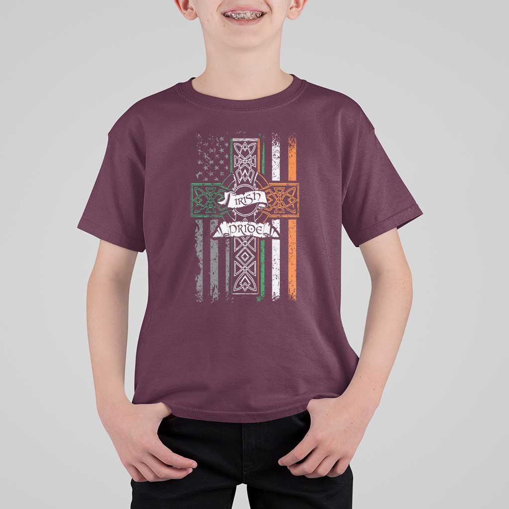 Irish Pride T Shirt For Kid American Flag Celtic Cross St Patricks Day