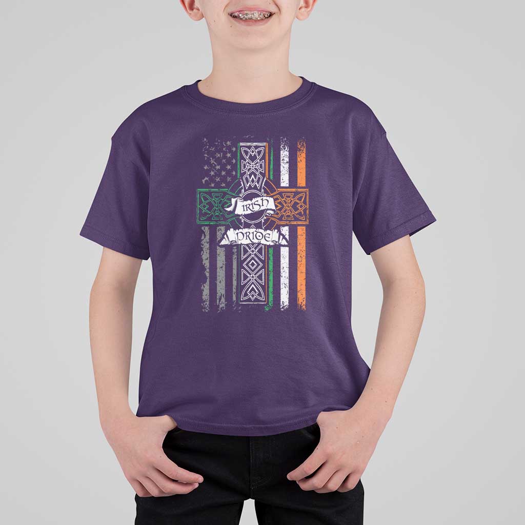 Irish Pride T Shirt For Kid American Flag Celtic Cross St Patricks Day