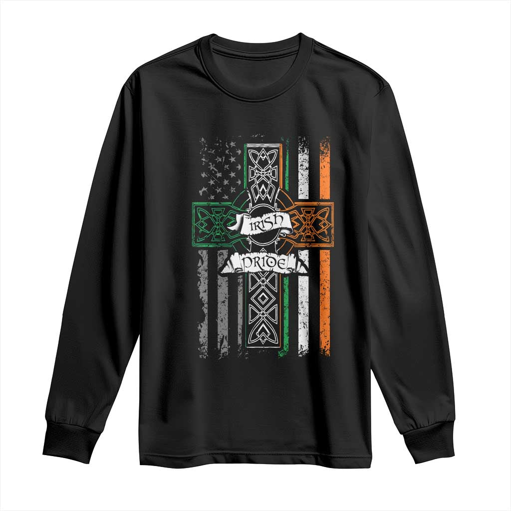 Irish Pride Long Sleeve Shirt American Flag Celtic Cross St Patricks Day