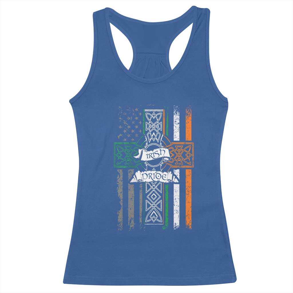 Irish Pride Racerback Tank Top American Flag Celtic Cross St Patricks Day
