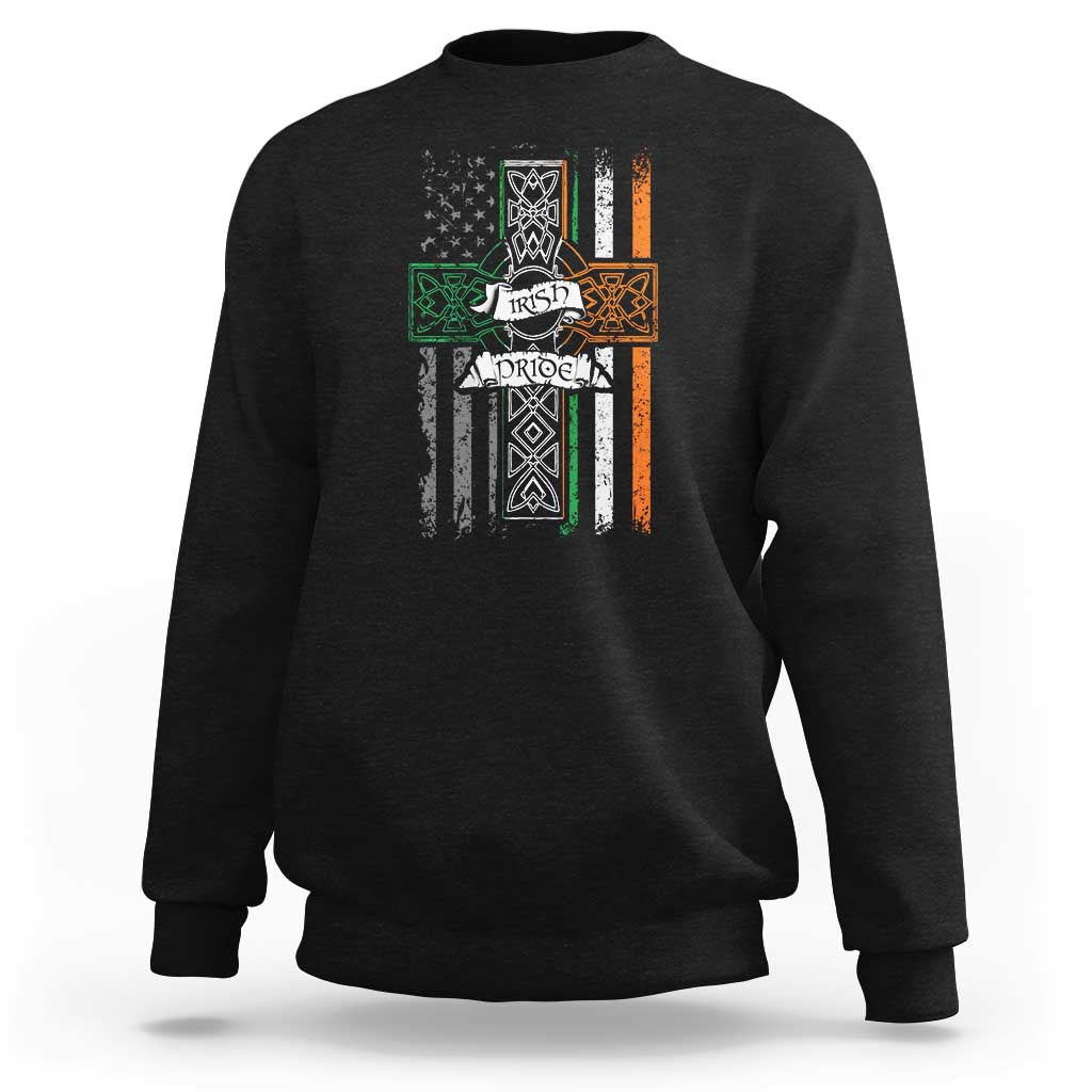 Irish Pride Sweatshirt American Flag Celtic Cross St Patricks Day