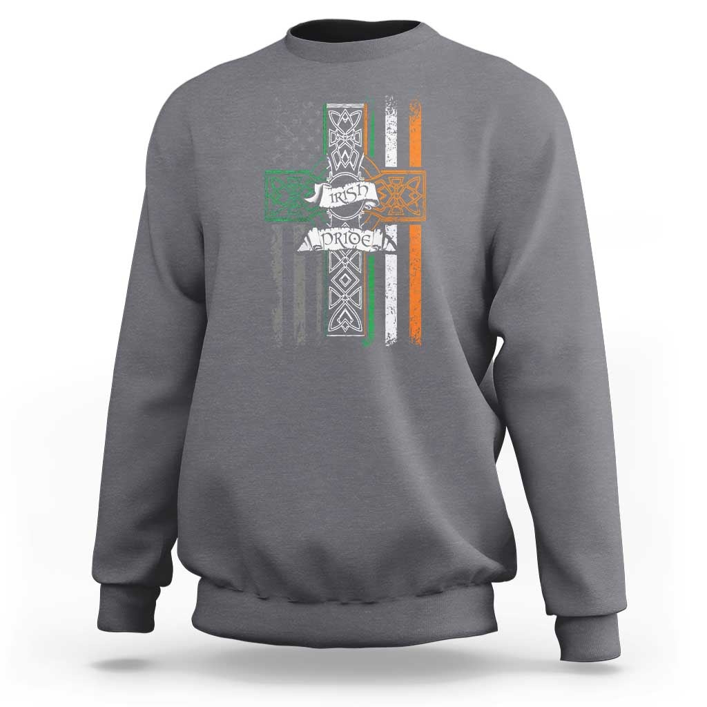 Irish Pride Sweatshirt American Flag Celtic Cross St Patricks Day