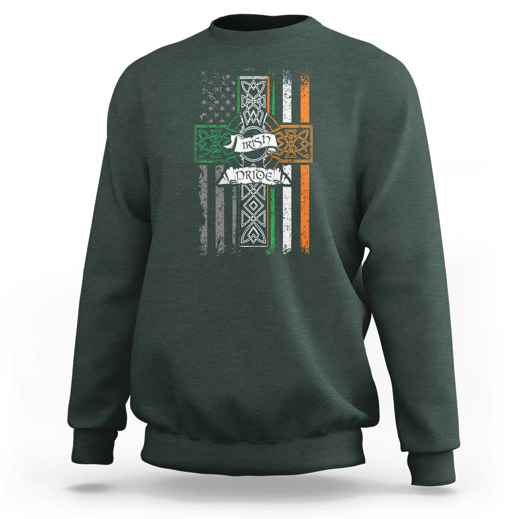 Irish Pride Sweatshirt American Flag Celtic Cross St Patricks Day