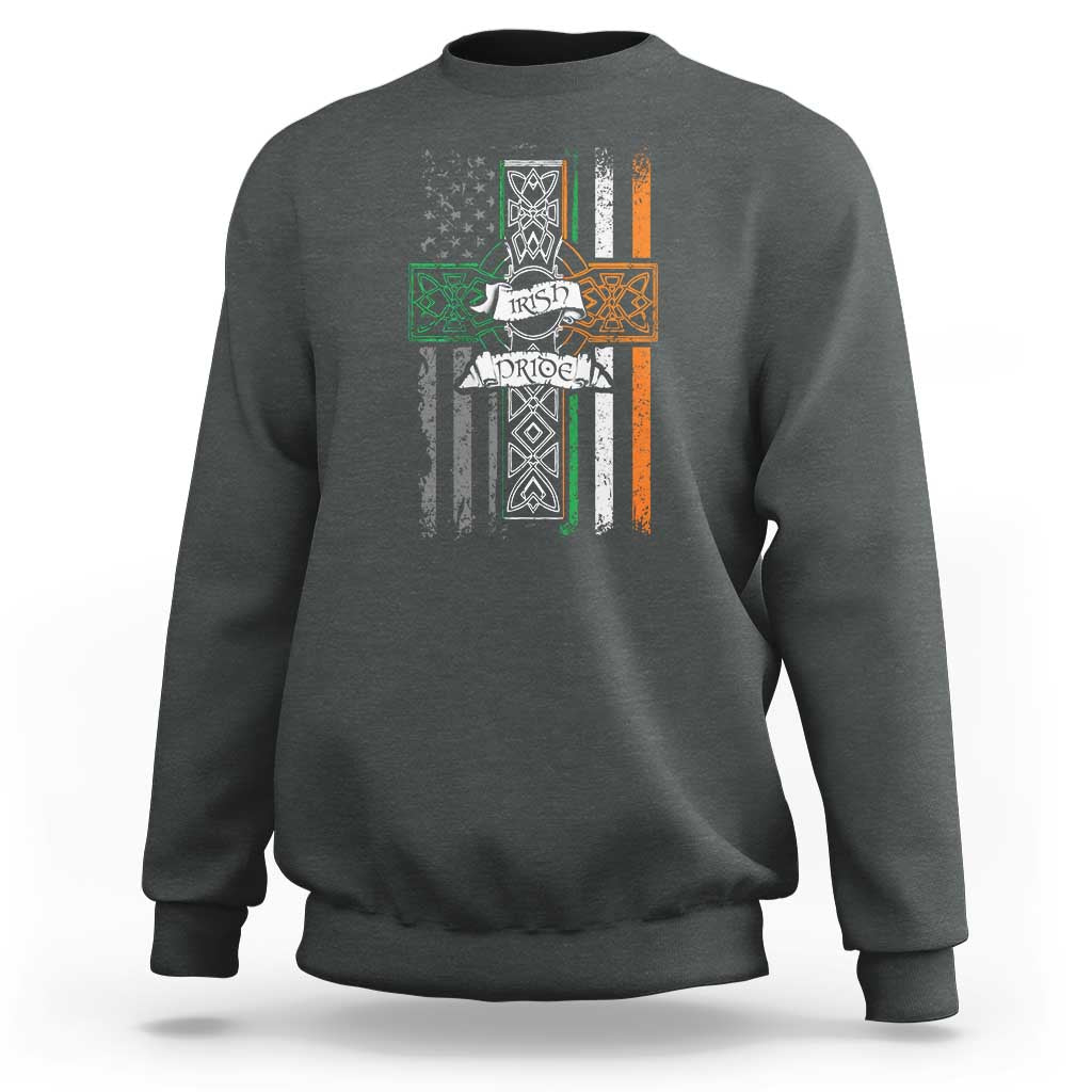 Irish Pride Sweatshirt American Flag Celtic Cross St Patricks Day