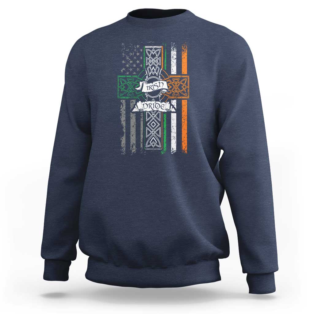 Irish Pride Sweatshirt American Flag Celtic Cross St Patricks Day