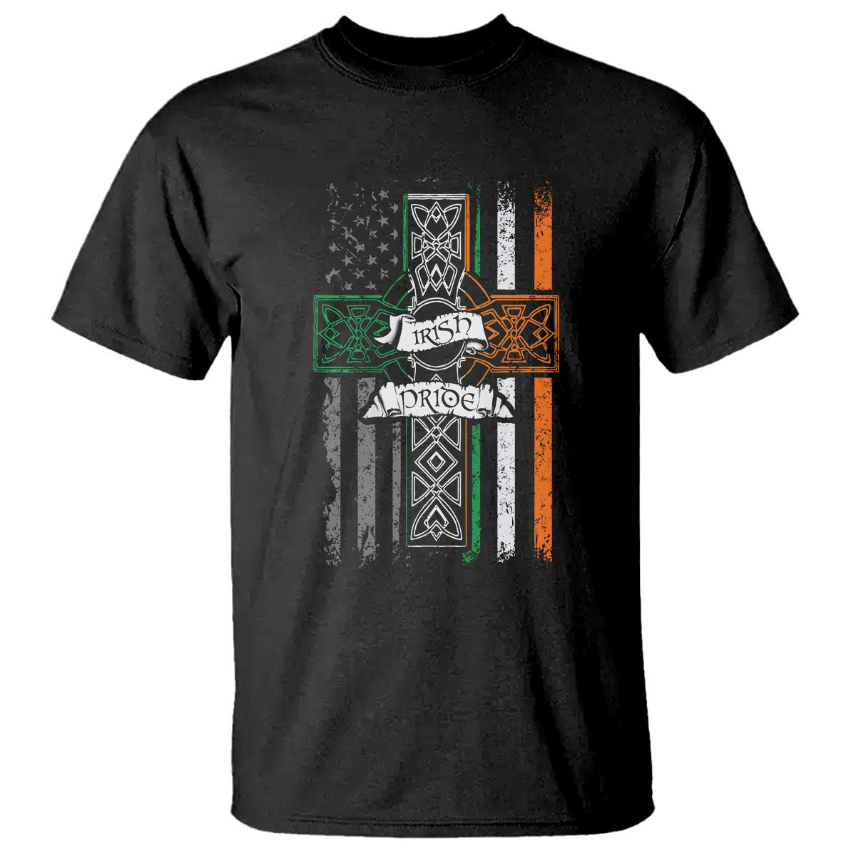Irish Pride T Shirt American Flag Celtic Cross St Patricks Day