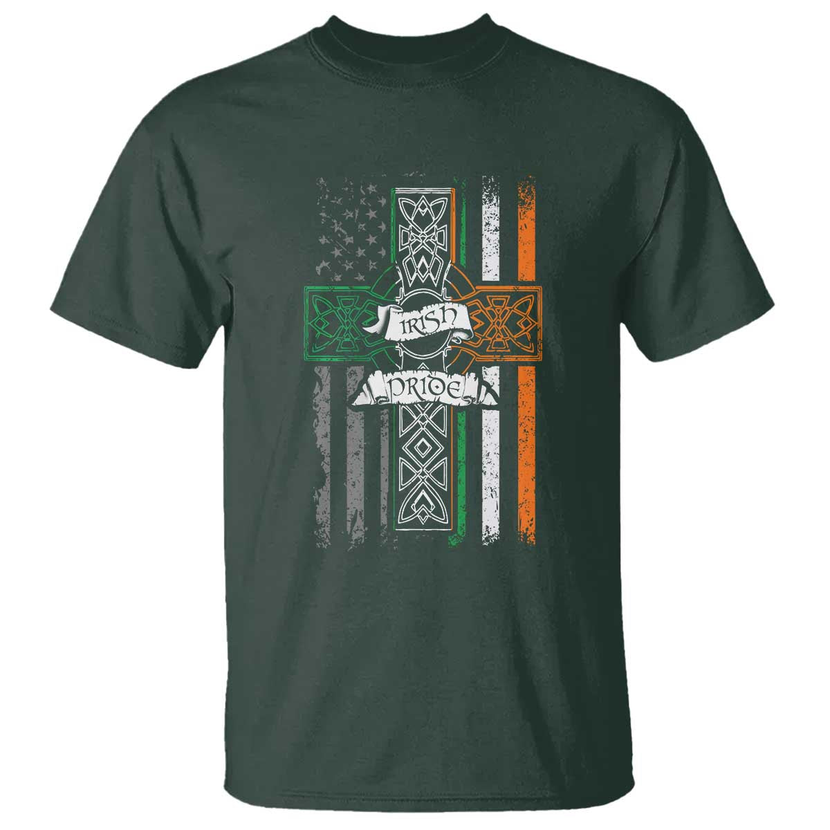 Irish Pride T Shirt American Flag Celtic Cross St Patricks Day