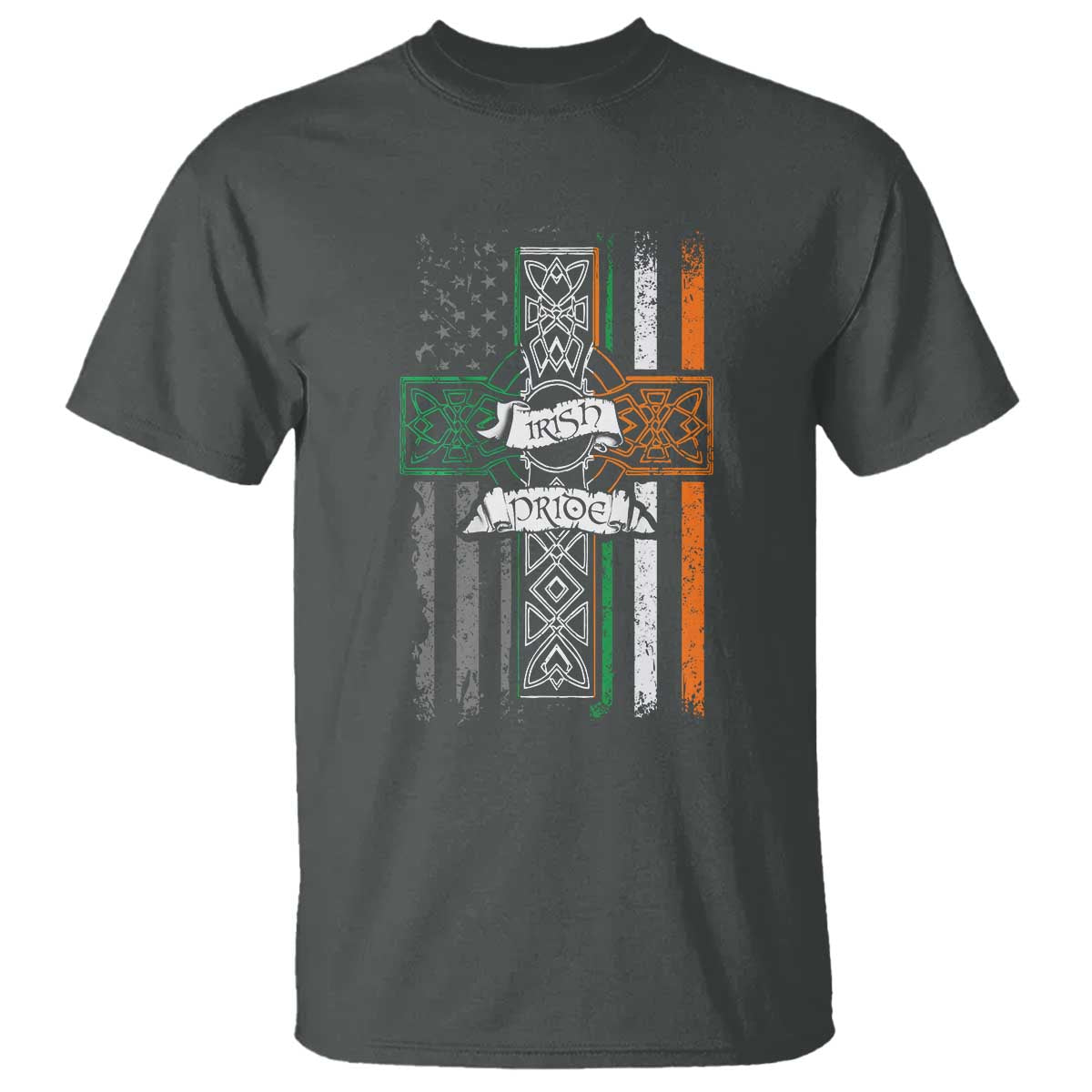 Irish Pride T Shirt American Flag Celtic Cross St Patricks Day