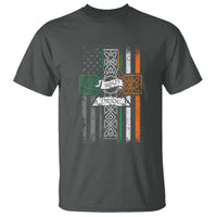 Irish Pride T Shirt American Flag Celtic Cross St Patricks Day