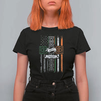 Irish Pride T Shirt For Women American Flag Celtic Cross St Patricks Day