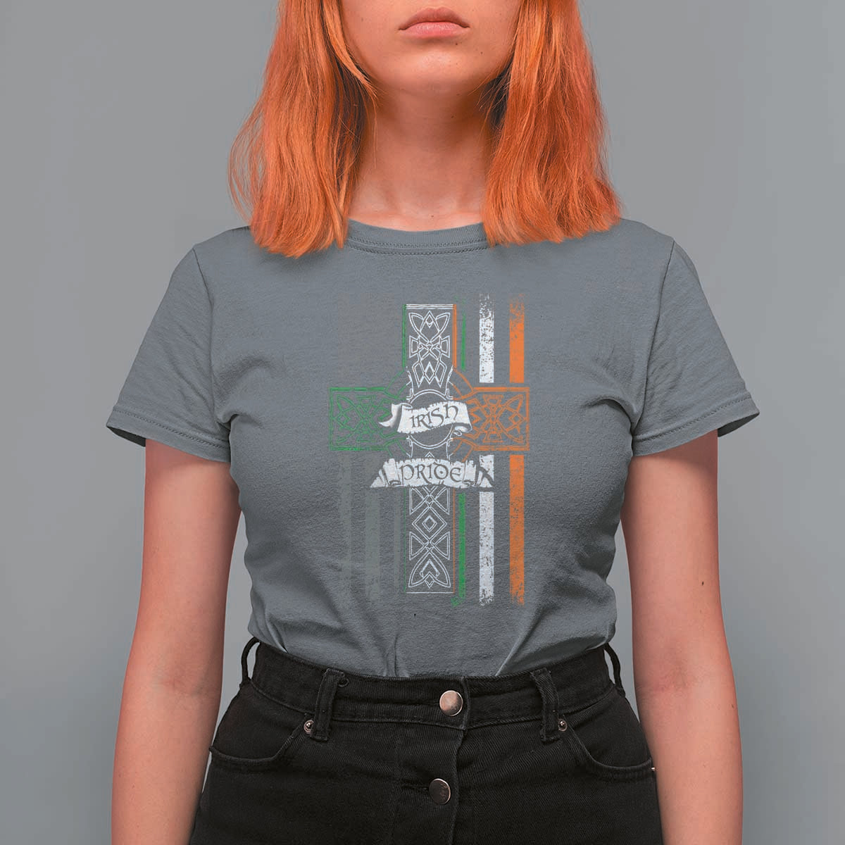 Irish Pride T Shirt For Women American Flag Celtic Cross St Patricks Day